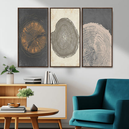 80725-MGV-FC-48X32-3P_Walnut-Wood Tree Rings Wall Art Canvas Print, Framed Tree Rings Art Picture Print, Abstract Tree Rings Perfect Modern Boho Decor Artwork