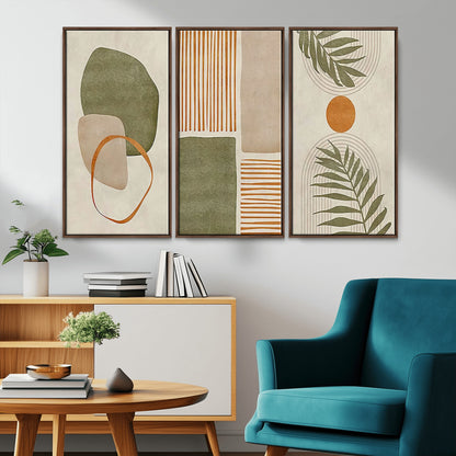 96002-MGV-CV-36X24-Abstract Geometric Wall Art – Modern Canvas Print with Green, Orange & Beige Shapes, Minimalist Home Decor for Living Room, Office