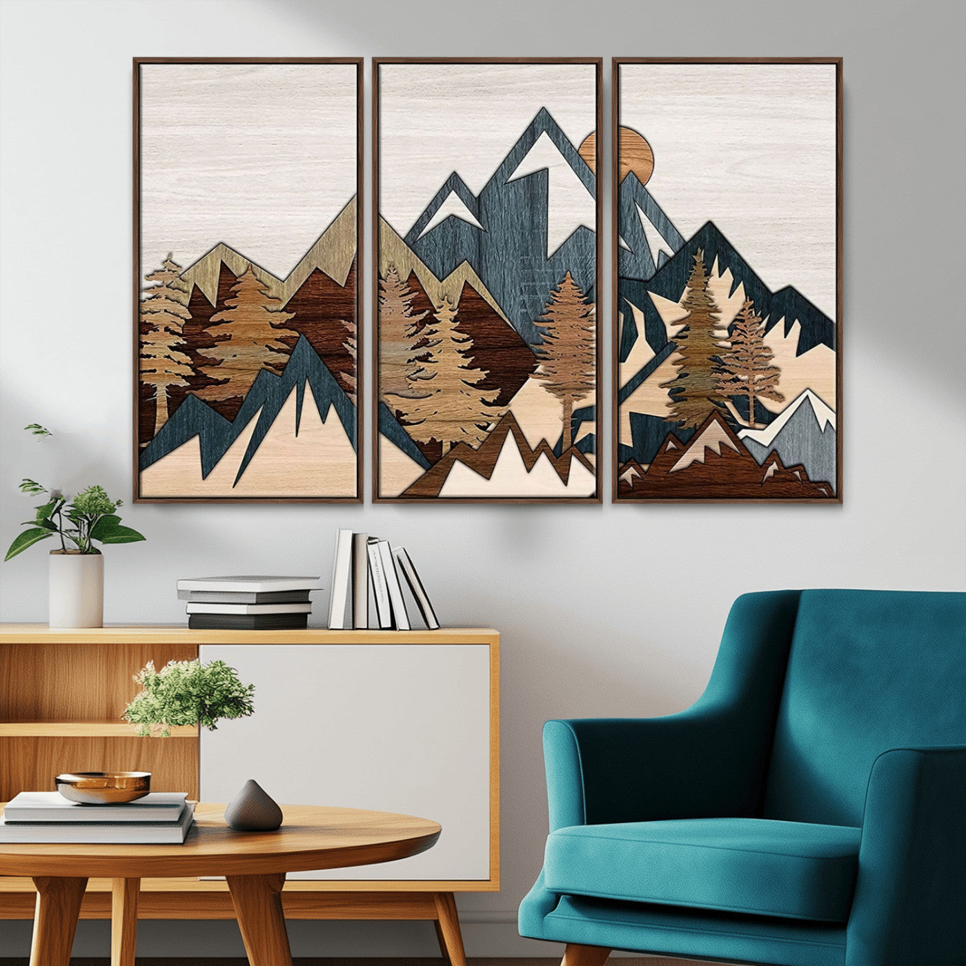 67950-MGV-CV-36X24-Modern Wood Wall Art Canvas Print, Framed Mountain Range Art Picture Print, Wood Mountain Range Perfect Rustic Decor Artwork