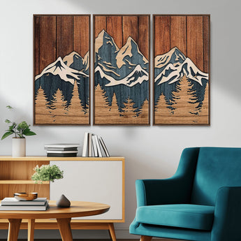 41330-MGV-CV-36X24-Rustic Mountain Wall Art – Wooden Nature Scene with Trees and Peaks, Handmade 3D Layered Decor for Living Room, Cabin or Office