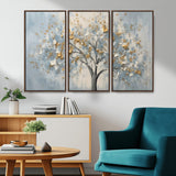 65811-MGV-CV-36X24-Abstract Tree Wall Art – Textured Canvas Painting with Gold and White Leaves, Modern Nature Inspired Decor for Living Room or