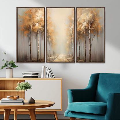 95004-MGV-CV-36X24-Autumn Forest Path Wall Art – Hand Painted Canvas Print with Golden Trees, Modern Nature Landscape Decor for Living Room, Bedroom