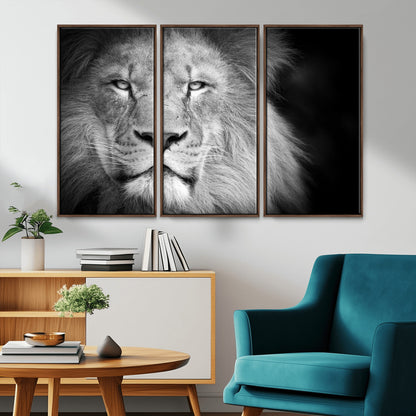 94453-MGV-CV-36X24-Lion Portrait Wall Art – Black and White King of the Jungle Canvas Print, Safari Wildlife Decor for Office, Bedroom, or Living