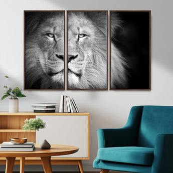 94453-MGV-CV-36X24-Lion Portrait Wall Art – Black and White King of the Jungle Canvas Print, Safari Wildlife Decor for Office, Bedroom, or Living