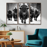 79872-MGV-FC-48X32-3P_Walnut-Bison Herd Wall Art – Black and White Buffalo on Snow Canvas Print, Rustic Wildlife Decor for Lodge, Cabin, or Living Room