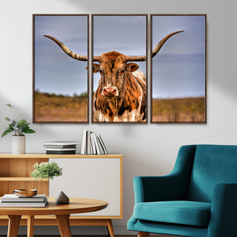 18594-MGV-CV-36X24-Texas Longhorn Bull Wall Art – Rustic Western Cattle Canvas Print, Country Farmhouse Decor for Living Room, Office or Cabin