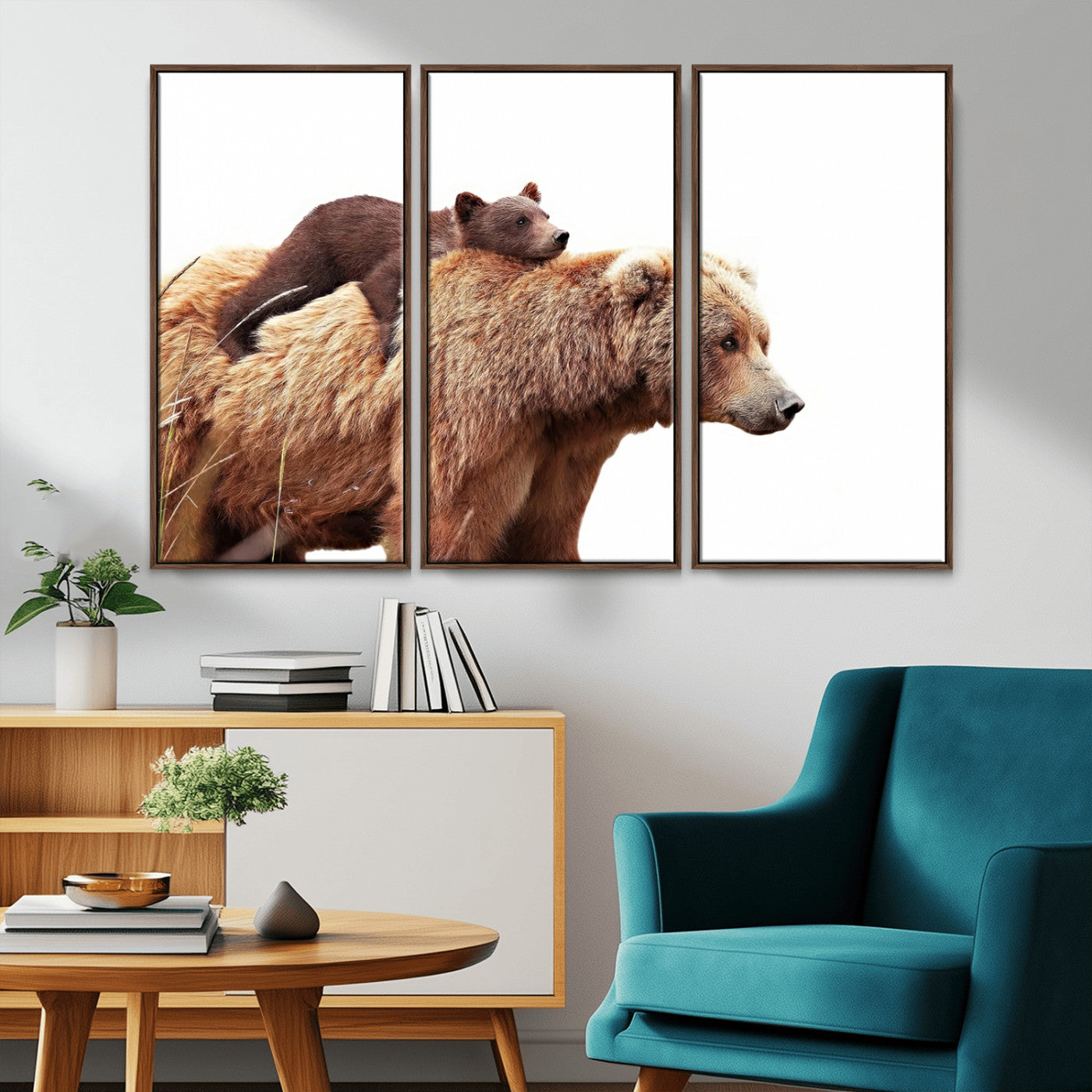 76943-MGV-CV-36X24-Mom Bear Wall Art Canvas Print, Framed Bear Photography Art Picture Print, Rustic Bear and Cub Perfect Rustic Farmhouse Decor