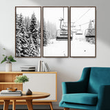 70609-MGV-CV-36X24-Snowy Ski Lift Wall Art – Black and White Winter Mountain Landscape Canvas Print, Rustic Lodge Decor for Cabin, Living Room or