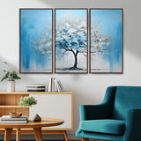 25021-MGV-CV-36X24-Abstract Tree Wall Art – Blue and White Canvas Painting with Gold Accents, Modern Nature-Inspired Artwork for Living Room, Bedroom