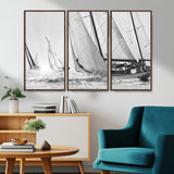 Boat-1-MGV-CV-36X24-Sailboat Racing Wall Art – Nautical Black and White Canvas Print, Ocean Adventure Decor for Office, Living Room or Bedroom