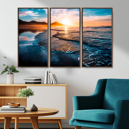 26494-MGV-CV-36X24-Ocean Sunset Wall Art – Scenic Beach Canvas Print with Waves and Mountains, Coastal Seascape Photography for Living Room, Bedroom
