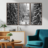 19240-MGV-CV-36X24-Ski Lift Wall Art – Black and White Winter Mountain Canvas Print, Snowy Forest Ski Resort Photography for Cabin, Lodge, Office or