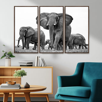 91685-MGV-CV-36X24-Elephant Herd Wall Art – Black and White Safari Canvas Print, African Wildlife Photography Decor for Living Room, Office or