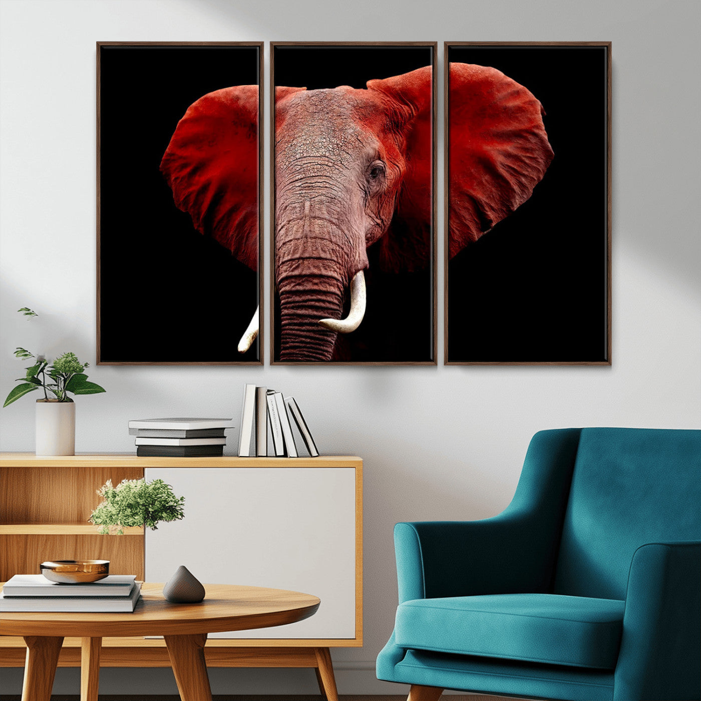 14788-MGV-CV-36X24-Red Elephant Wall Art – Bold Wildlife Canvas Print, African Safari Animal Decor for Living Room, Bedroom or Office