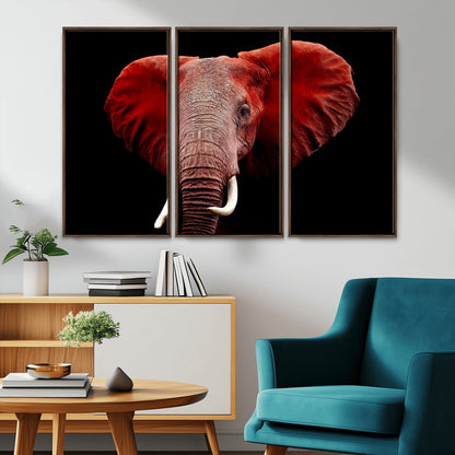14788-MGV-CV-36X24-Red Elephant Wall Art – Bold Wildlife Canvas Print, African Safari Animal Decor for Living Room, Bedroom or Office