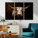 70522-MGV-CV-36X24-Longhorn Bull Wall Art – Striking Canvas Print of Majestic Bull, Premium Animal Decor for Home, Office, Man Cave, or Living Room