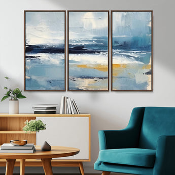 19746-MGV-CV-36X24-Abstract Ocean Wall Art – Modern Coastal Canvas Print with Blue, White and Gold Textures, Contemporary Seascape Painting for