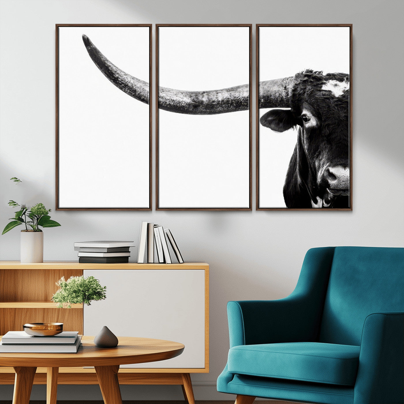 31699-MGV-CV-36X24-Longhorn Wall Art – Black and White Texas Longhorn Cow Canvas Print, Rustic Western Farmhouse Artwork for Living Room, Bedroom or