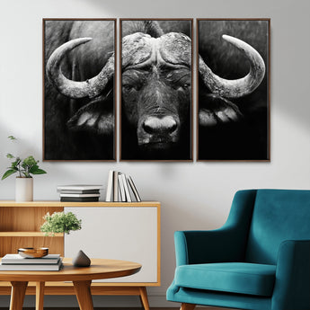 75273-MGV-CV-36X24-Buffalo Wall Art – Black and White African Buffalo Canvas Print, Rustic Wildlife Animal Artwork for Farmhouse, Living Room,