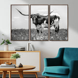94709-MGV-CV-36X24-Texas Longhorn Wall Art – Black and White Bull Photography Canvas Print, Western Farmhouse Wall Decor for Living Room, Office or