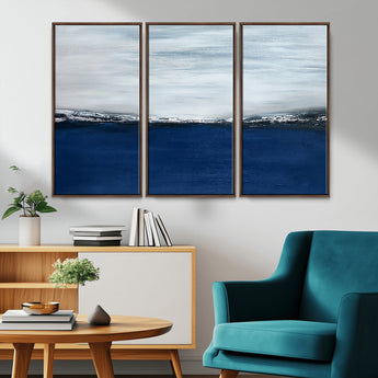 62197-MGV-CV-36X24-Abstract Ocean Wall Art – Minimalist Blue and White Canvas Print, Modern Coastal Seascape Painting for Bedroom, Living Room or