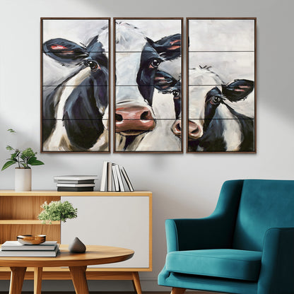 28934-MGV-CV-36X24-Farmhouse Cow Wall Art – Rustic Black and White Dairy Cattle Canvas Print, Country Barn Animal Painting for Kitchen, Living Room