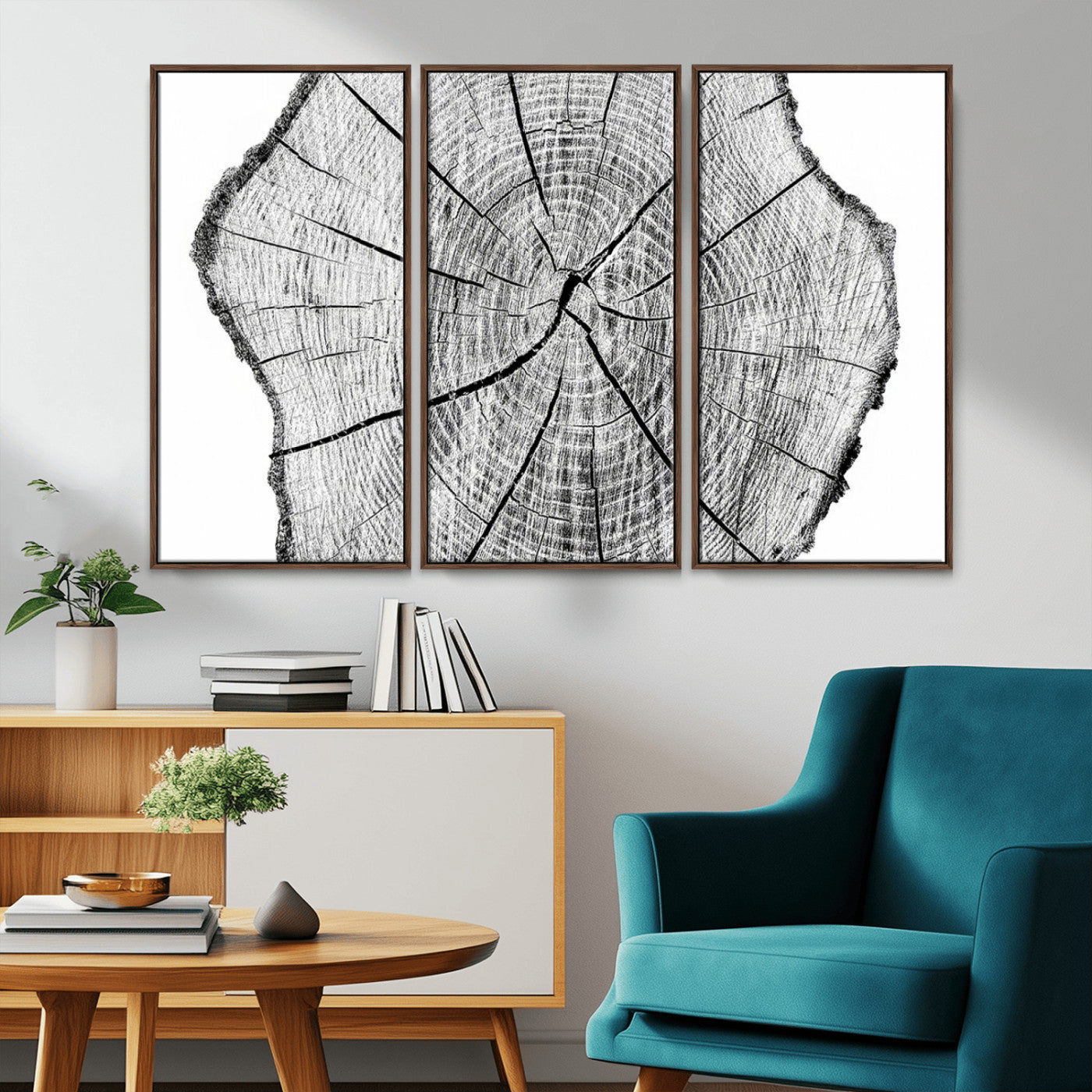 98709-MGV-CV-36X24-Tree Ring Wall Art – Black and White Canvas Print Rustic Wood Cross Section, Minimal Nature Inspired Decor for Living Room,