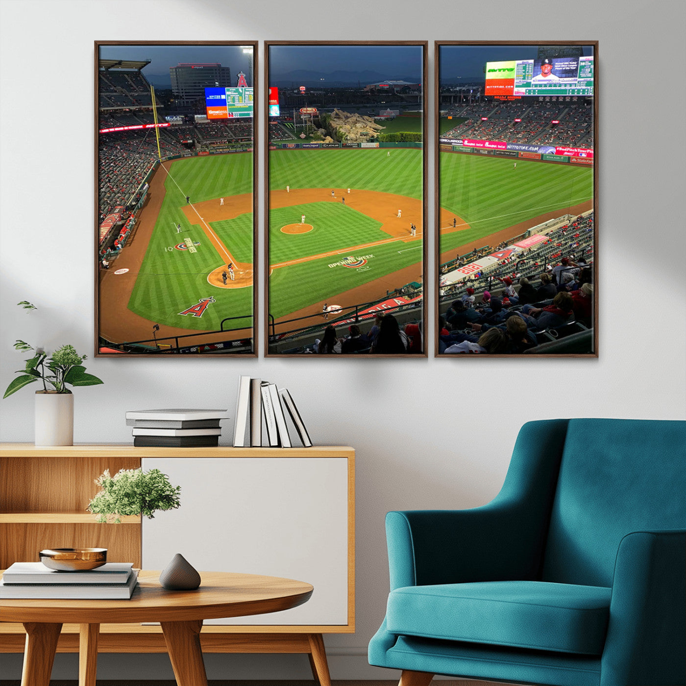 93707-MGV-CV-36X24-Los Angeles Stadium Wall Art Canvas Print, Framed Angel Stadium Field Art Picture Print, Anaheim Stadium Perfect Sports Room Decor