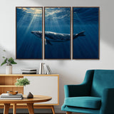 18052-MGV-CV-36X24-Whale Wall Art – Majestic Ocean Canvas Print Marine Life Underwater Sunlight Scene, Nautical Coastal Decor for Living Room,