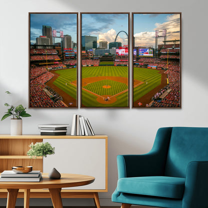 91908-MGV-CV-36X24-Baseball Stadium Wall Art – Canvas Print Game Day Field City Skyline Iconic Arch Scene Sports Photography, Decor for Game Room,