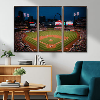 38612-MGV-CV-36X24-Busch Stadium Wall Art Canvas Print, Framed Missouri Stadium Art Picture Print, Busch Stadium Field Perfect Sports Room Decor