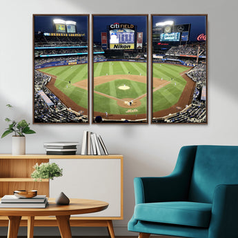 87666-MGV-CV-36X24-City Field Stadium Wall Art Canvas Print, Framed New York Stadium Art Picture Print, Citi Field Stadium Perfect Sport Room Decor