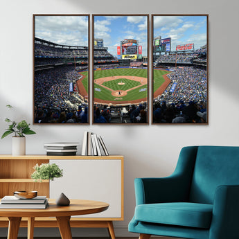 22910-MGV-CV-36X24-City Field Stadium Wall Art Canvas Print, Framed New York Stadium Art Picture Print, City Field Perfect Sport Room Decor Artwork