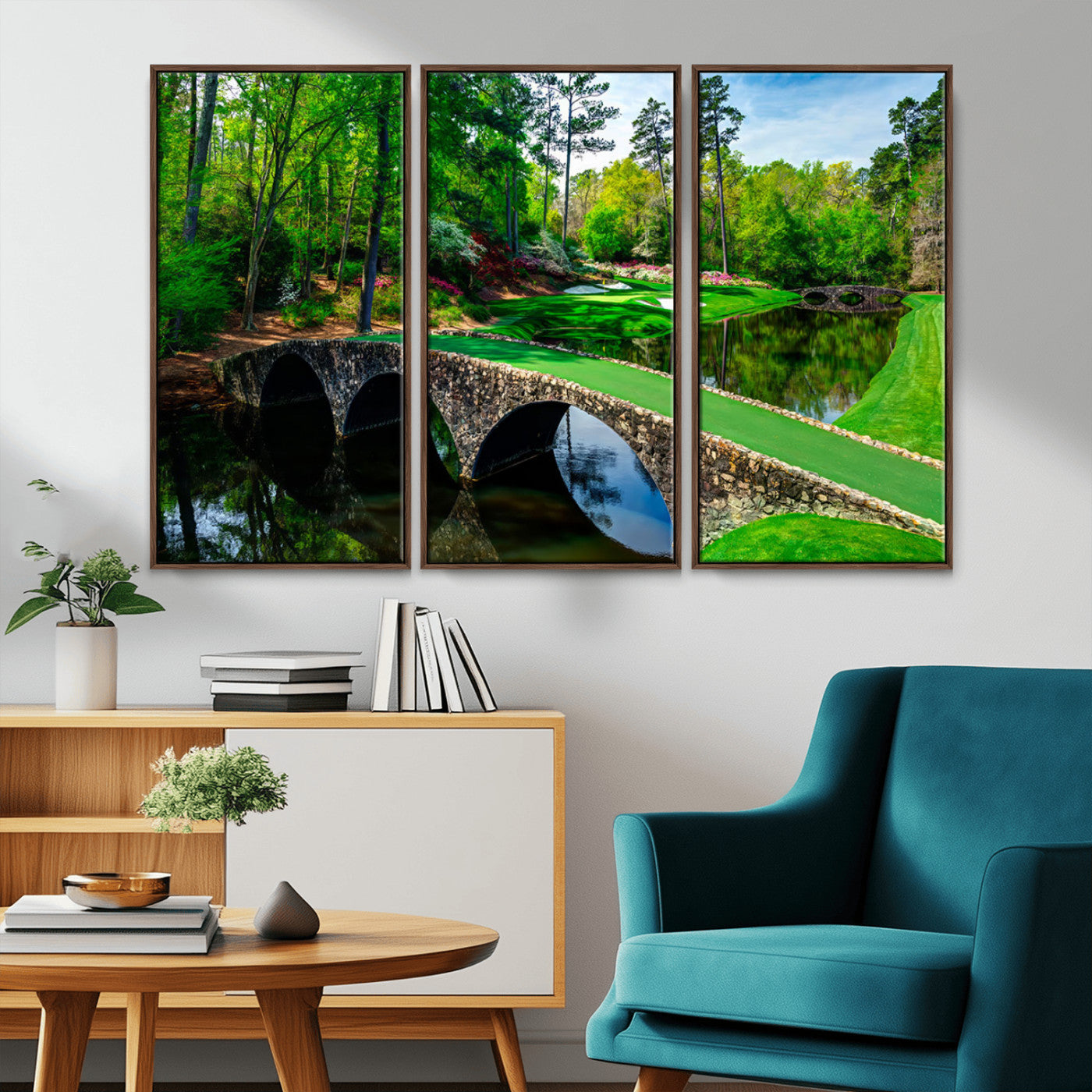 57655-MGV-CV-36X24-Golf Course Wall Art – Canvas Print Scenic Green Fairway Stone Bridge Water Reflection Landscape, Classic Sports Decor for Office,