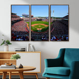 90998-MGV-CV-36X24-Baseball Stadium Wall Art – Canvas Print Day Game Field Packed Crowd Bright Blue Sky Sports Photography, Classic Decor for Game