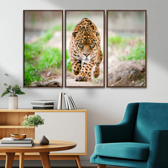 75066-MGV-CV-36X24-Leopard Wall Art Canvas Print, Framed Wild Animal Art Picture Print, Blue Eye Leopard Perfect Wild Minimal Decor Artwork