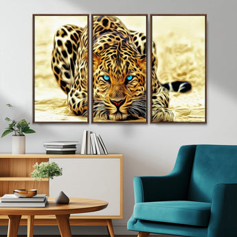45281-MGV-CV-36X24-Blue Eye Leopard Wall Art Canvas Print, Framed Leopard Painting Art Picture Print, Big Cat Perfect Safari Wildlife Decor Artwork
