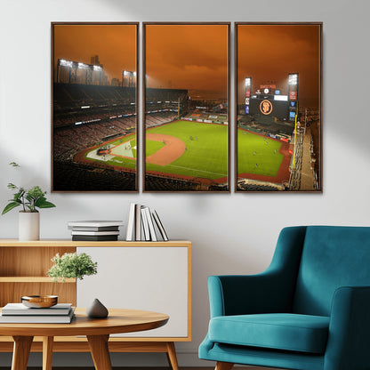 31315-MGV-CV-36X24-Oracle Park Stadium Wall Art Canvas Print, Framed California Stadium Art Picture Print, Oracle Park Field Perfect Sport Room Decor