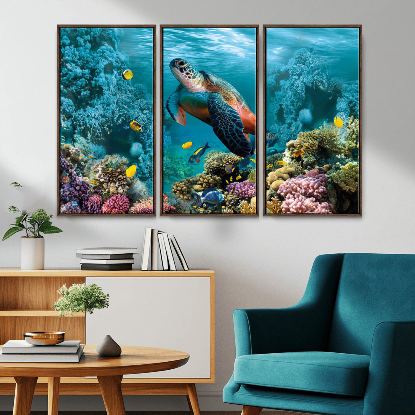 38661-MGV-CV-36X24-Sea Turtle Wall Art Canvas Print, Framed Ocean Wildlife Art Picture Print, Turtle Perfect Coastal Nature Decor Artwork