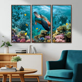 38661-MGV-CV-36X24-Sea Turtle Wall Art Canvas Print, Framed Ocean Wildlife Art Picture Print, Turtle Perfect Coastal Nature Decor Artwork