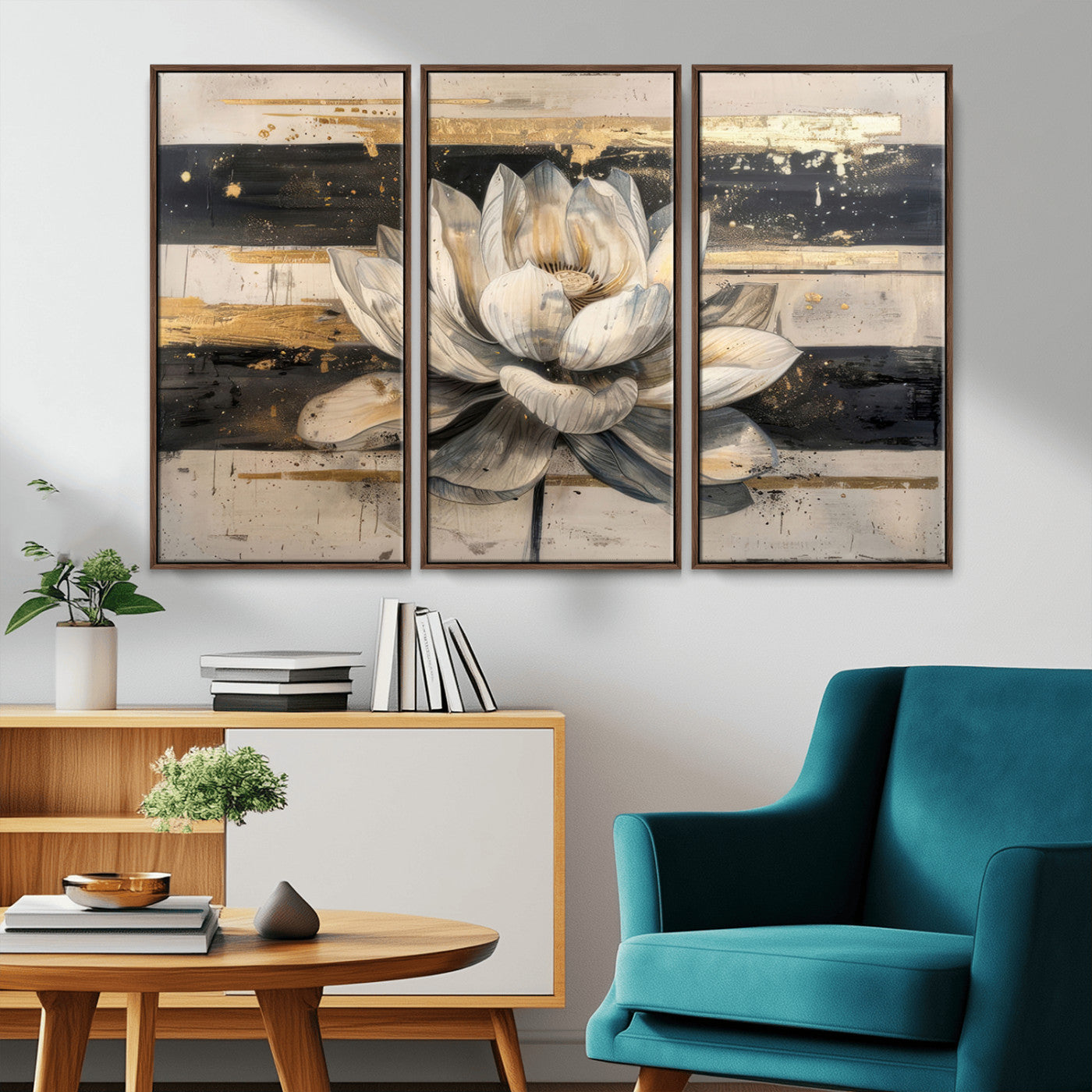 18807-MGV-CV-36X24-Lotus Flower Wall Art Canvas Print, Framed Abstract Lotus Art Picture Print, White Lotus Flower Perfect Abstract Floral Decor