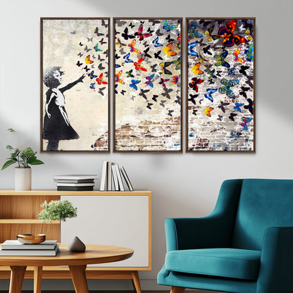 97895-MGV-CV-36X24-Girl with Butterflies Wall Art – Colorful Street Art Style Canvas Print, Modern Graffiti-Inspired Butterfly Artwork for Living