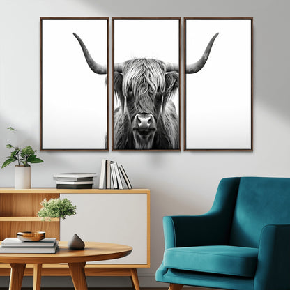 49556-MGV-CV-36X24-Highland Cow Wall Art – Black and White Scottish Highland Cattle Print, Rustic Farmhouse Minimalist Animal Portrait Canvas for
