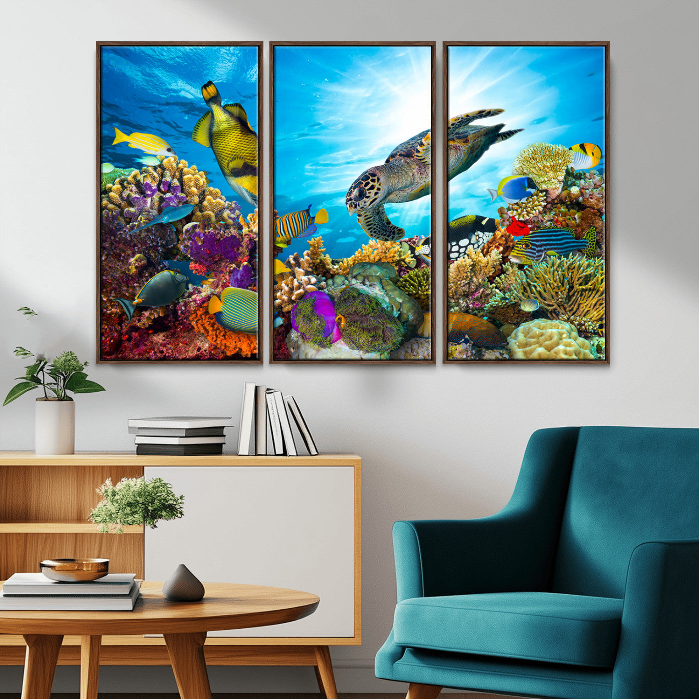 44772-MGV-CV-36X24-Underwater Sea Turtle Wall Art – Vibrant Coral Reef and Tropical Fish Canvas Print, Ocean Marine Life Decor for Living Room,