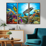 44772-MGV-CV-36X24-Underwater Sea Turtle Wall Art – Vibrant Coral Reef and Tropical Fish Canvas Print, Ocean Marine Life Decor for Living Room,