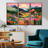 99638-MGV-CV-36X24-Sunset Meadow Wall Art – Panoramic Mountain Landscape with Wildflowers Canvas Print, Vibrant Nature Decor for Living Room, Bedroom