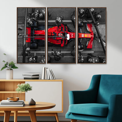 99356-MGV-CV-36X24-Ferrari Pit Stop Wall Art – Formula 1 Racing Car Canvas Print, Red Speed Machine Motorsport Decor for Office, Garage, Man Cave or