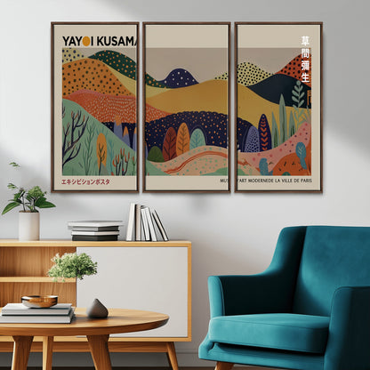 11242-MGV-CV-36X24-Kusama Wall Art – Abstract Colorful Hills Canvas Print, Modern Japanese Inspired Landscape Poster for Living Room, Office or