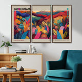 70959-MGV-FC-48X32-3P_Walnut-Yayoi Kusama Inspired Wall Art – Bold Floral Landscape Canvas Print, Vibrant Modern Abstract Poster for Living Room, Bedroom, or