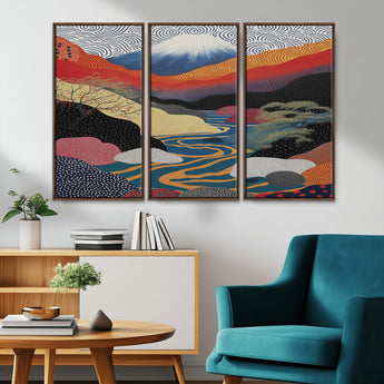 32131-MGV-CV-36X24-Japanese Mount Fuji Wall Art – Abstract Landscape Canvas Print with Swirling Sky & River, Modern Minimalist Asian Inspired Poster